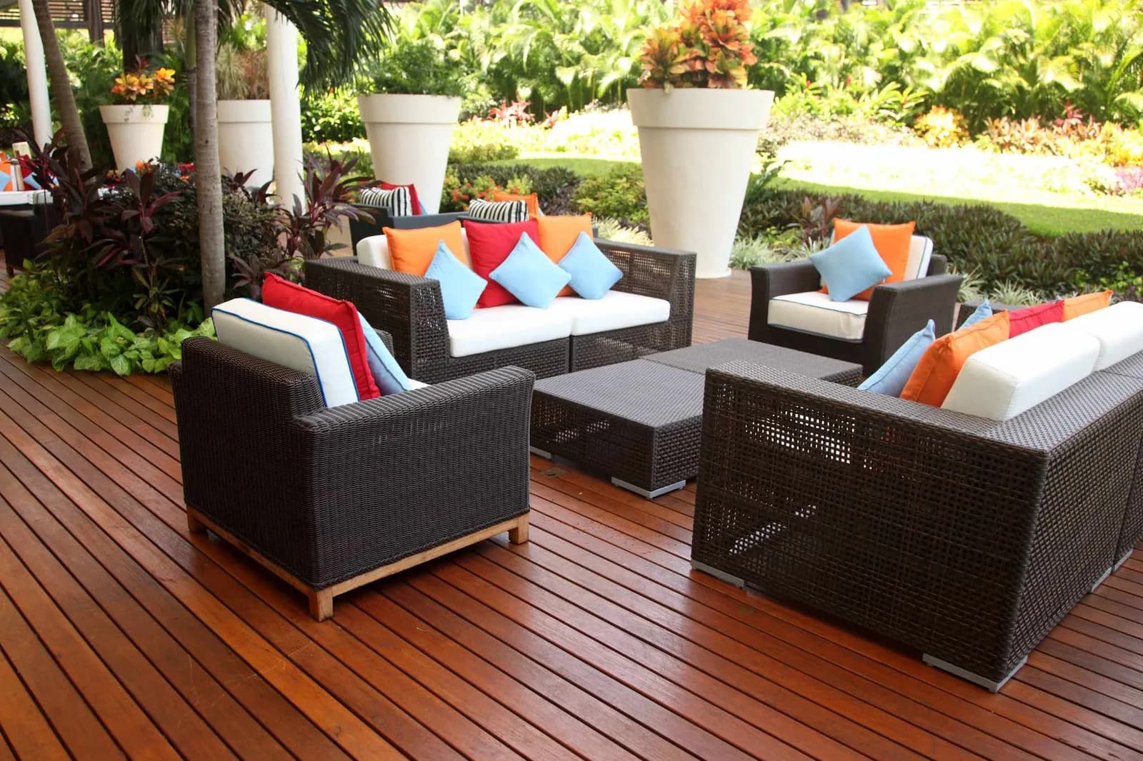 Outdoor furniture with colorful pillows