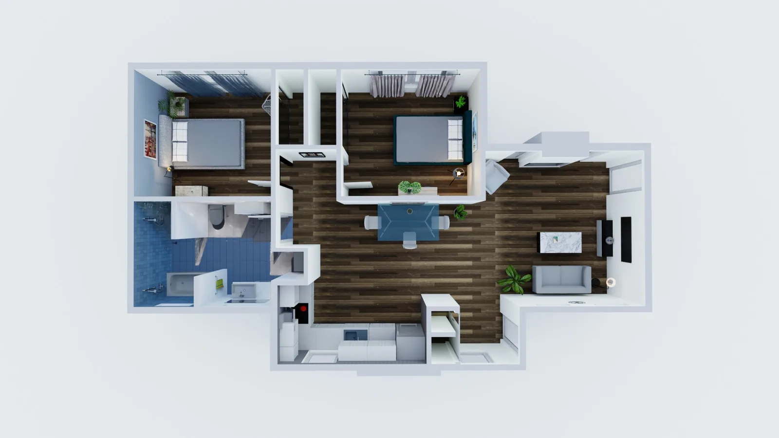 2 bedroom ADU plan for 1000 sq ft house