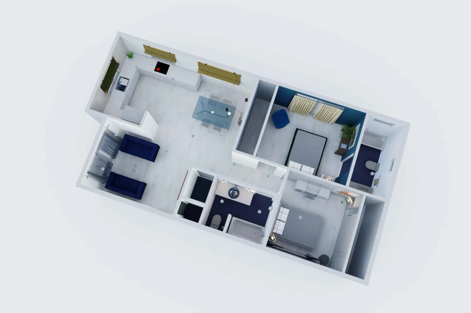 2 bedroom ADU floor plan render