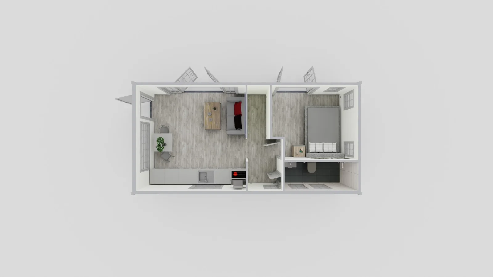 354 sq ft 1 bed 1 bath ADU floor plan