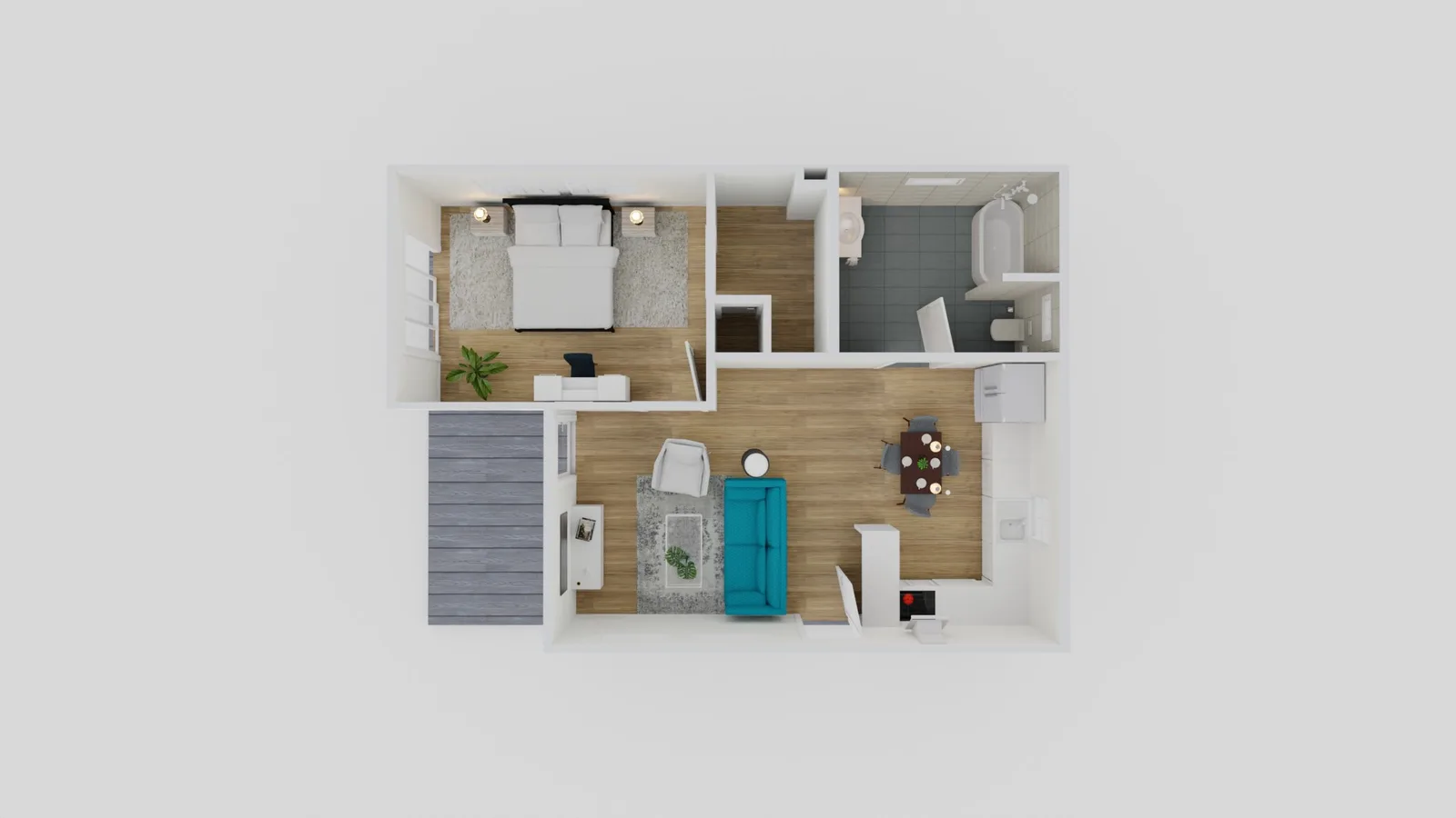 Plano de ADU prefabricada de 1 dormitorio y 703 pies cuadrados
