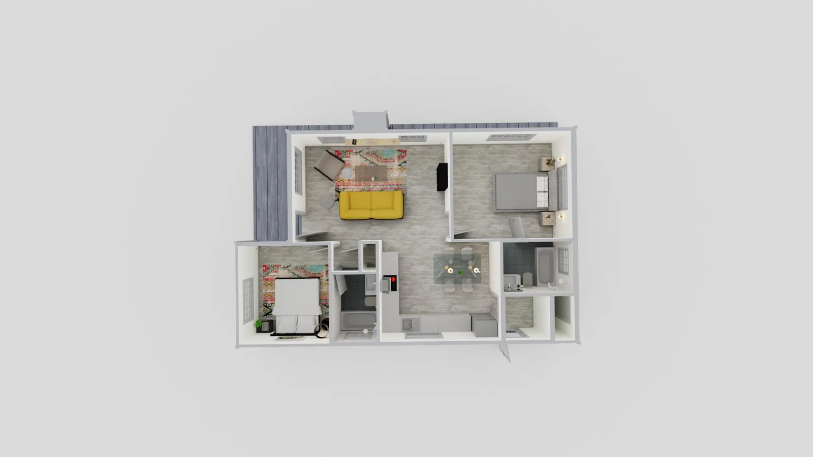 plano de planta de ADU de 771 pies cuadrados con 2 dormitorios y 2 baños
