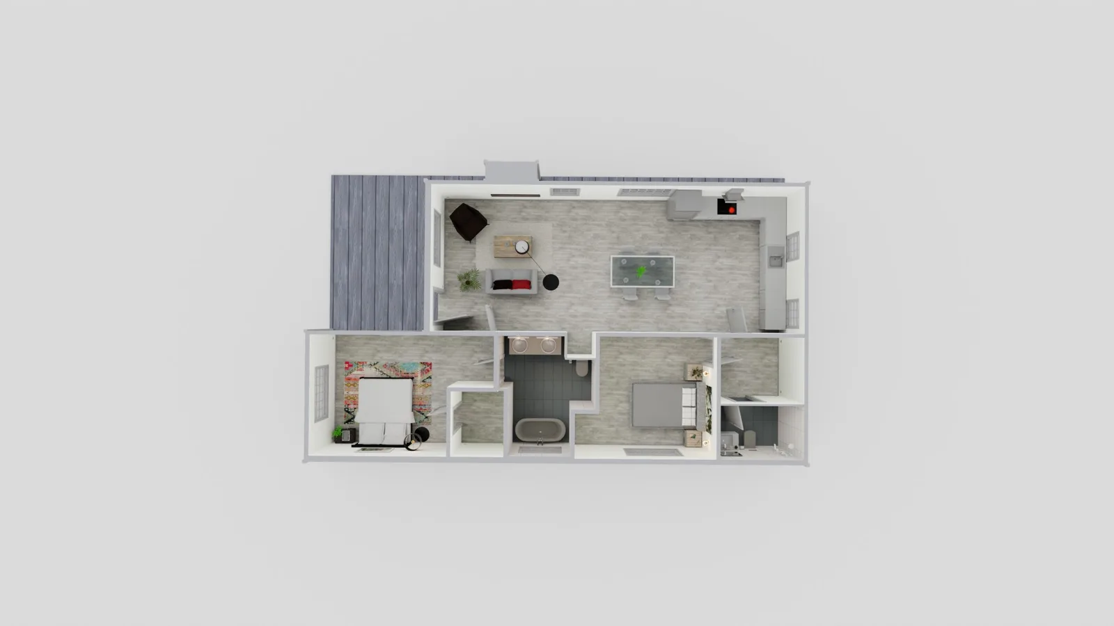 996 sq ft 2b2b ADU floor plan