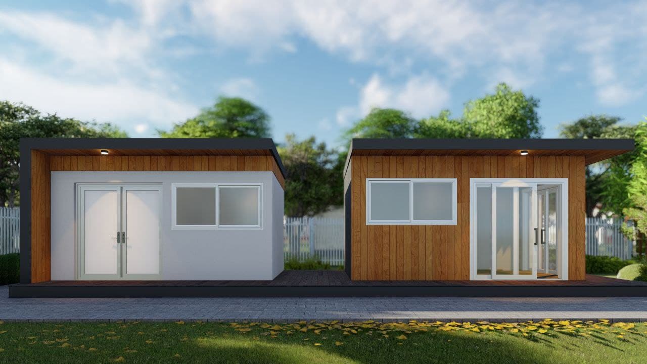 Accessory structure shed with bathroom exterior