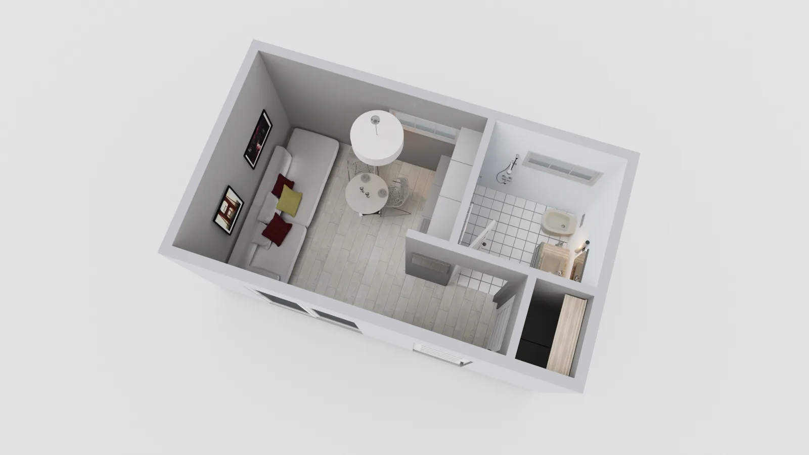 220 sq ft studio ADU floor plan