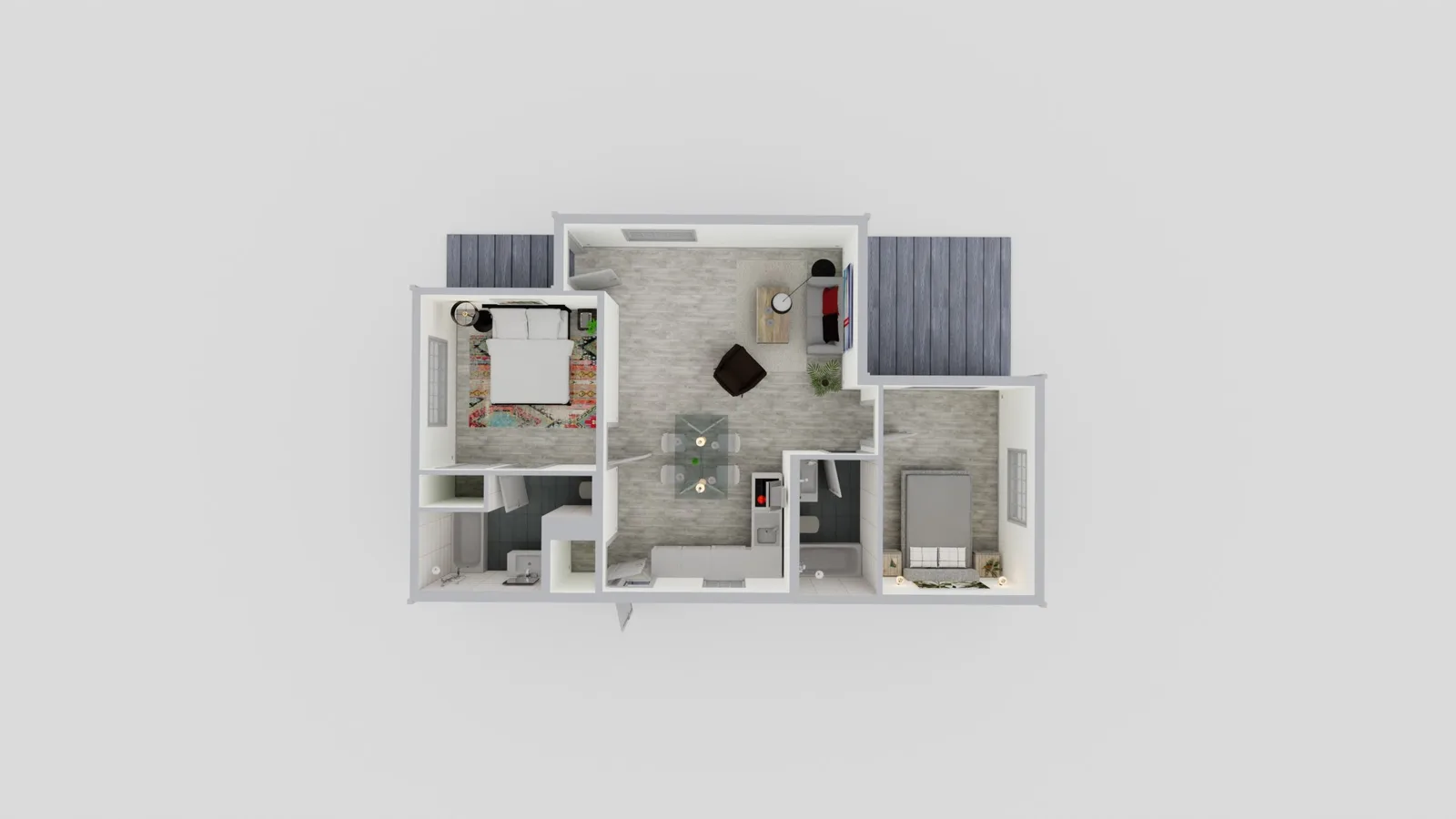 Plano de ADU de 712 pies cuadrados, 2 dormitorios y 2 baños