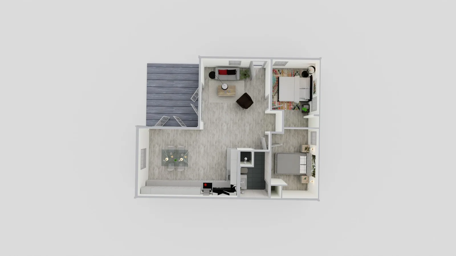 Plano de ADU de 791 pies cuadrados, 2 dormitorios y 1 baño