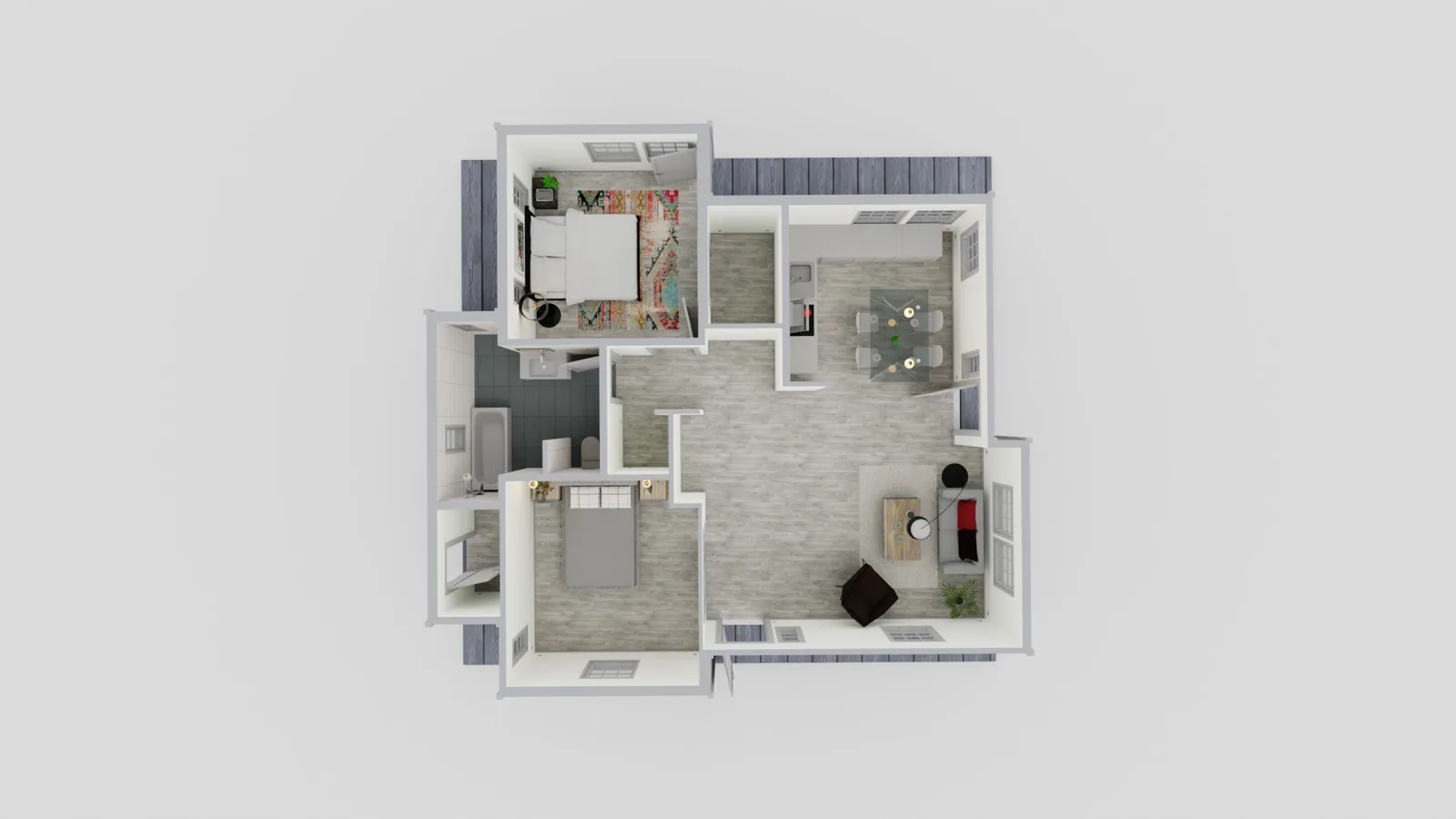 Plano de ADU de 808 pies cuadrados, 2 dormitorios y 1 baño