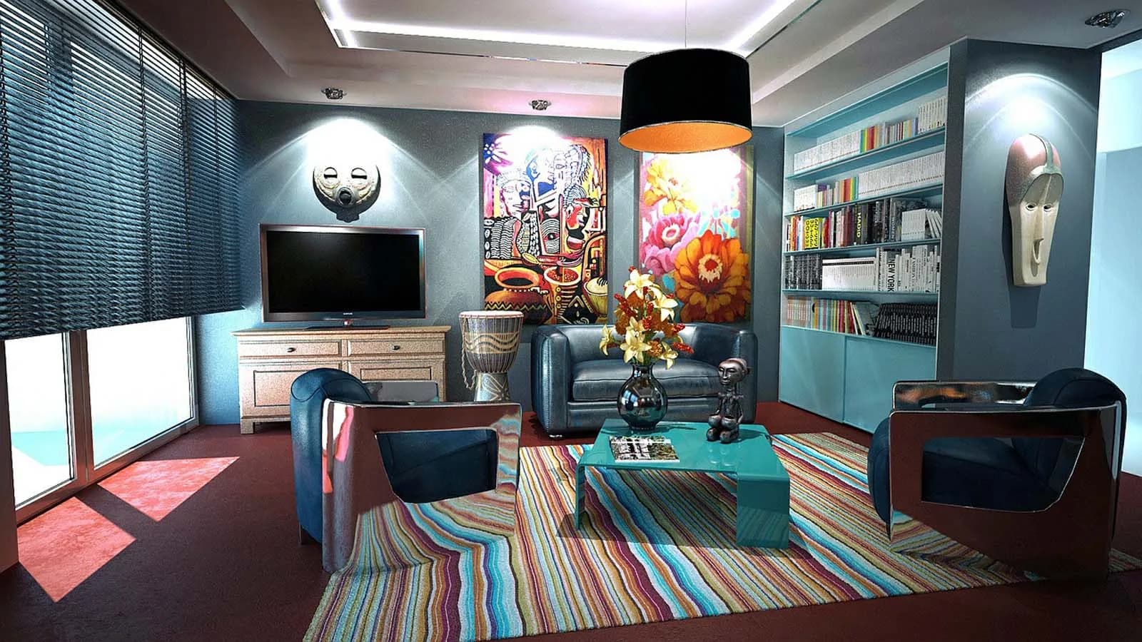 Colorful apartment interior with bold design choices