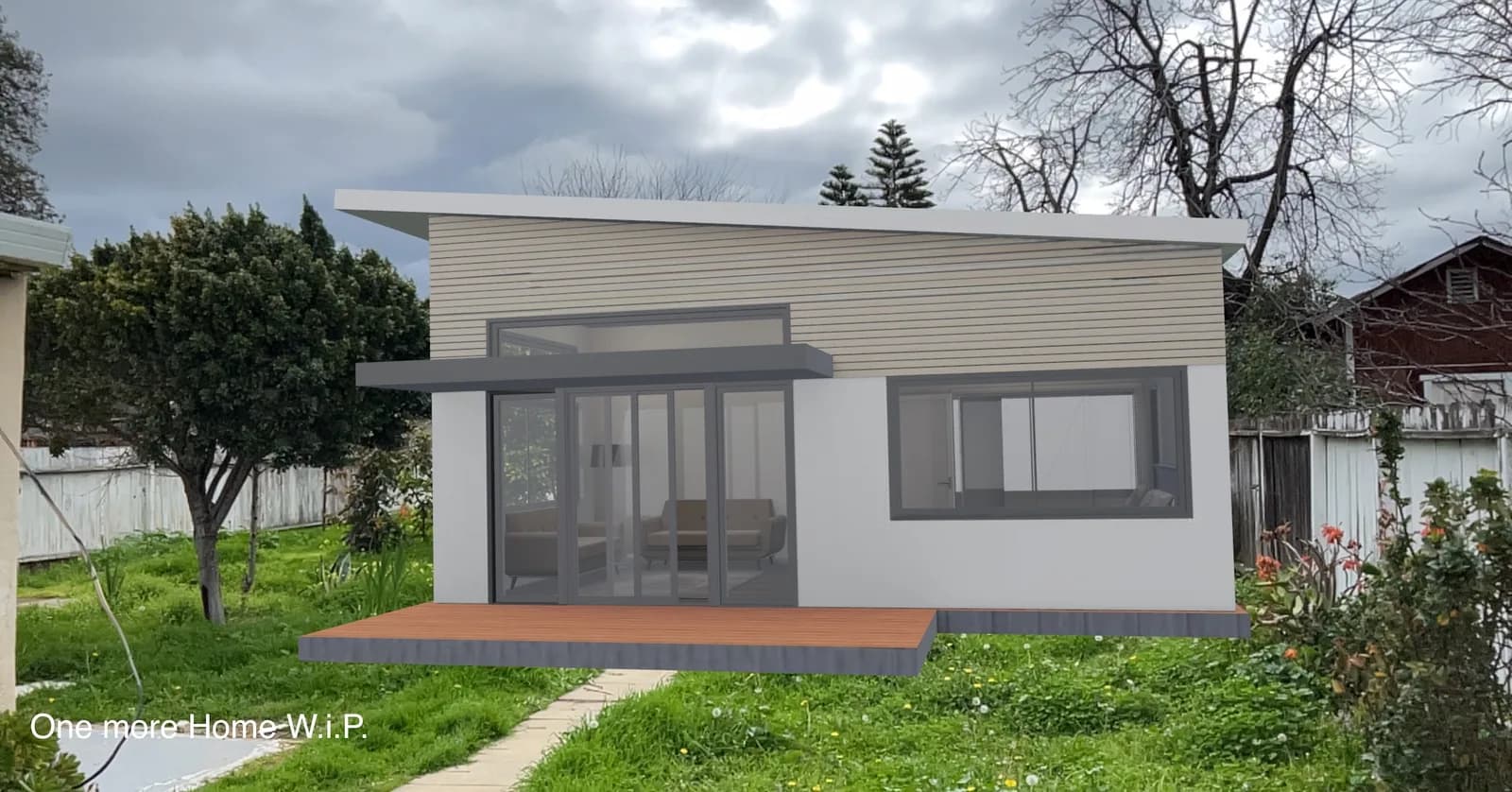 backyard with flat-roof ADU in AR