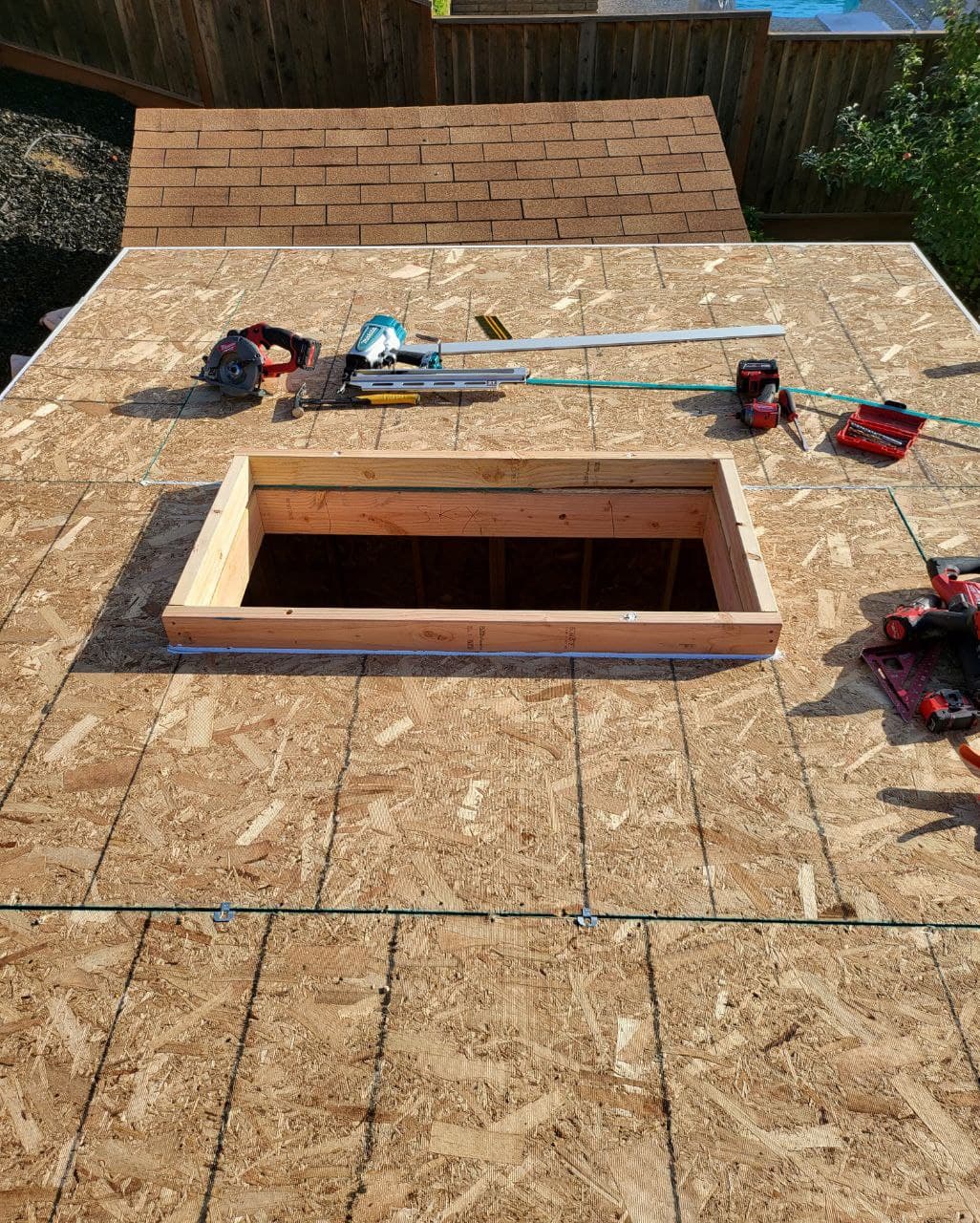 Backyard studio roof construction in progress
