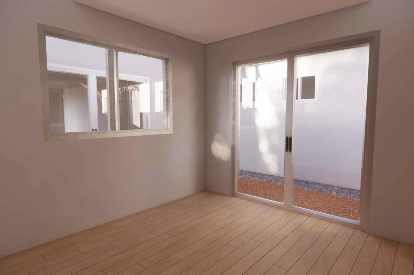 Dormitorio en la casa de 800 pies cuadrados