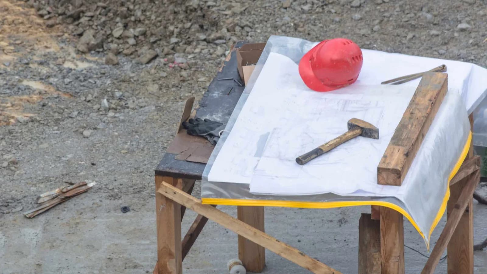 Construction blueprint on site