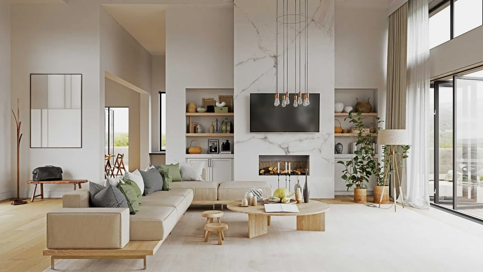 Contemporary living room inside a converted carriage house