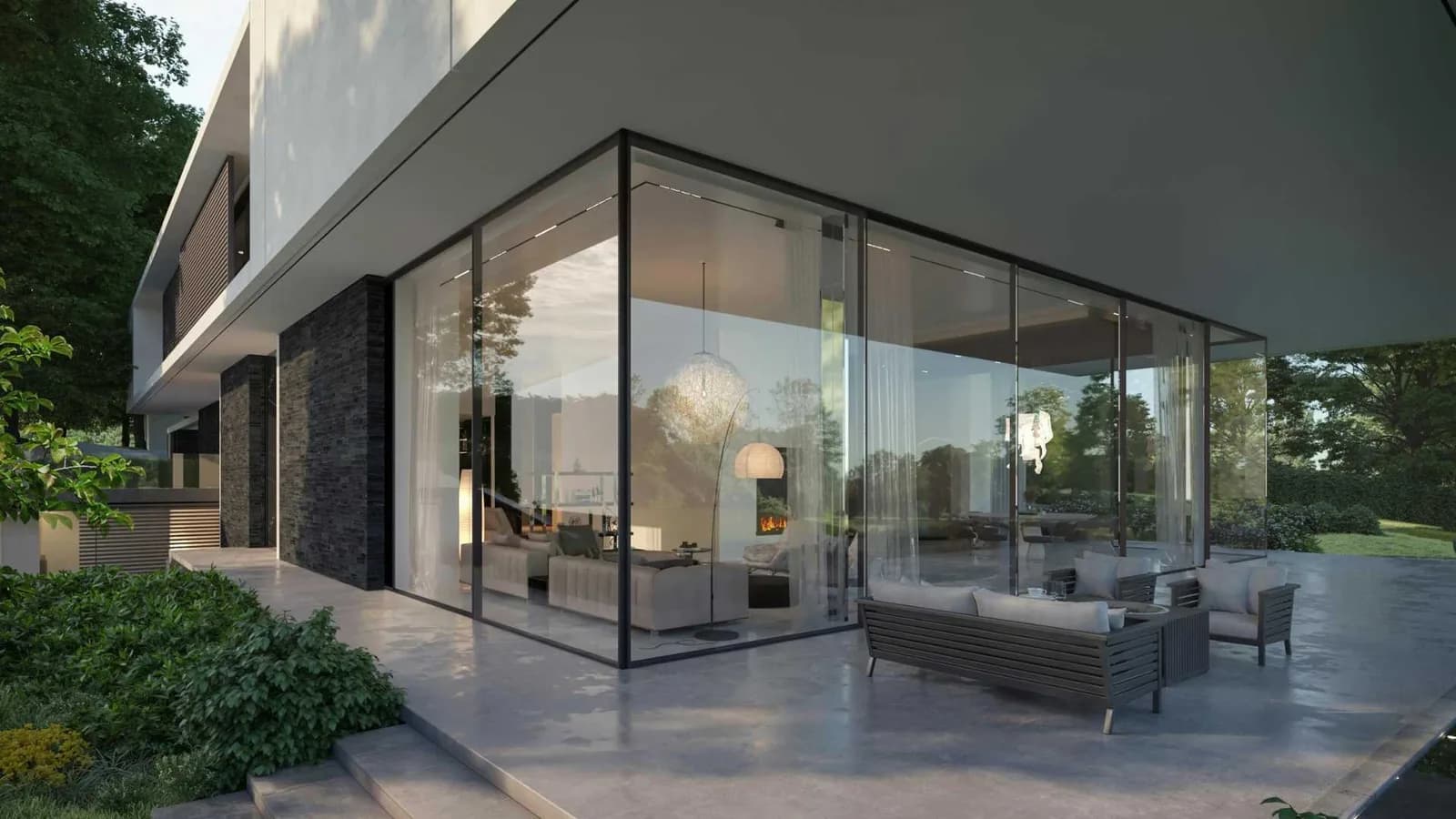 Casa personalizada con patio cubierto y jardín paisajístico