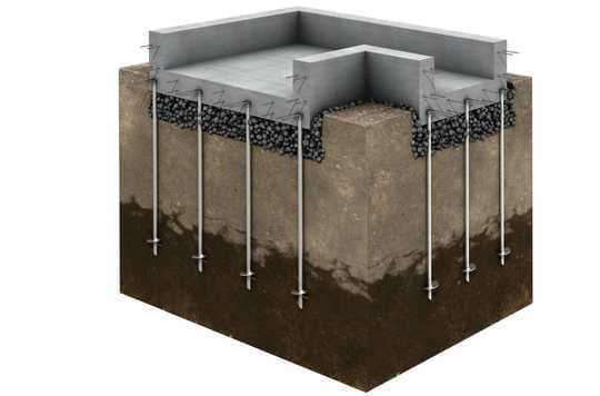 House on helical screw pile foundation footings
