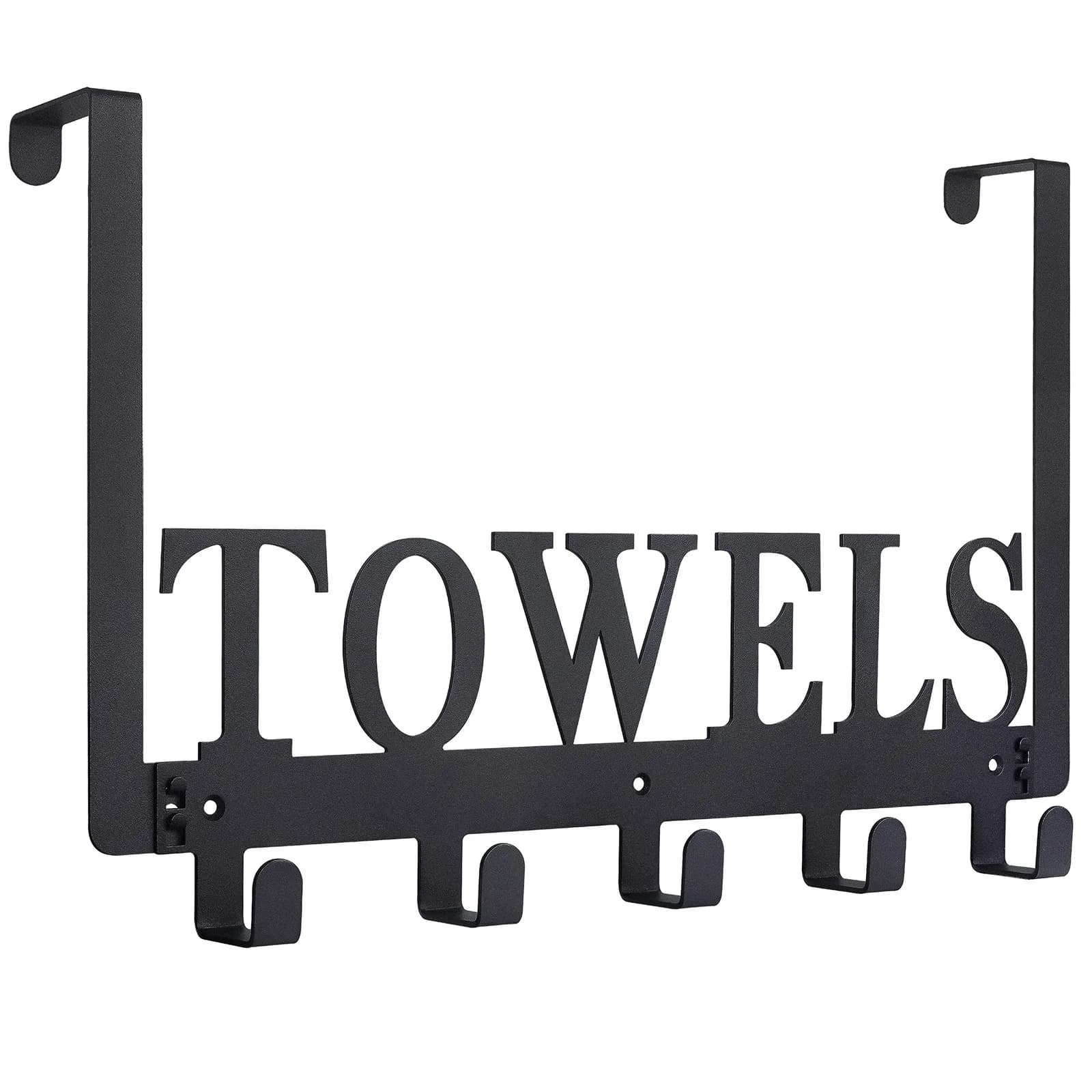 Kuhome black sandblasted over-the-door towel rack with two hooks and removable rods