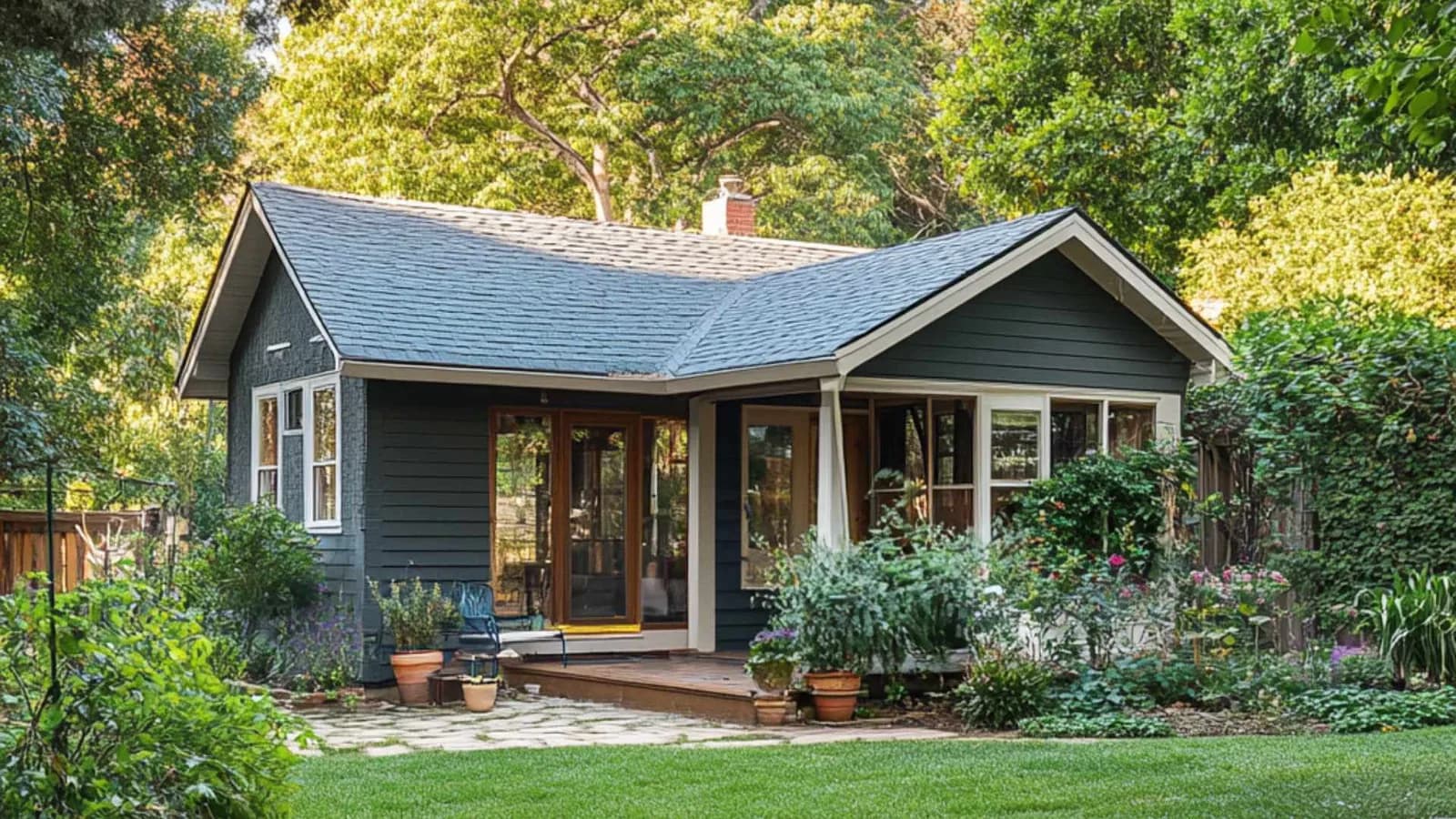 Dark gray L-shaped ADU exterior
