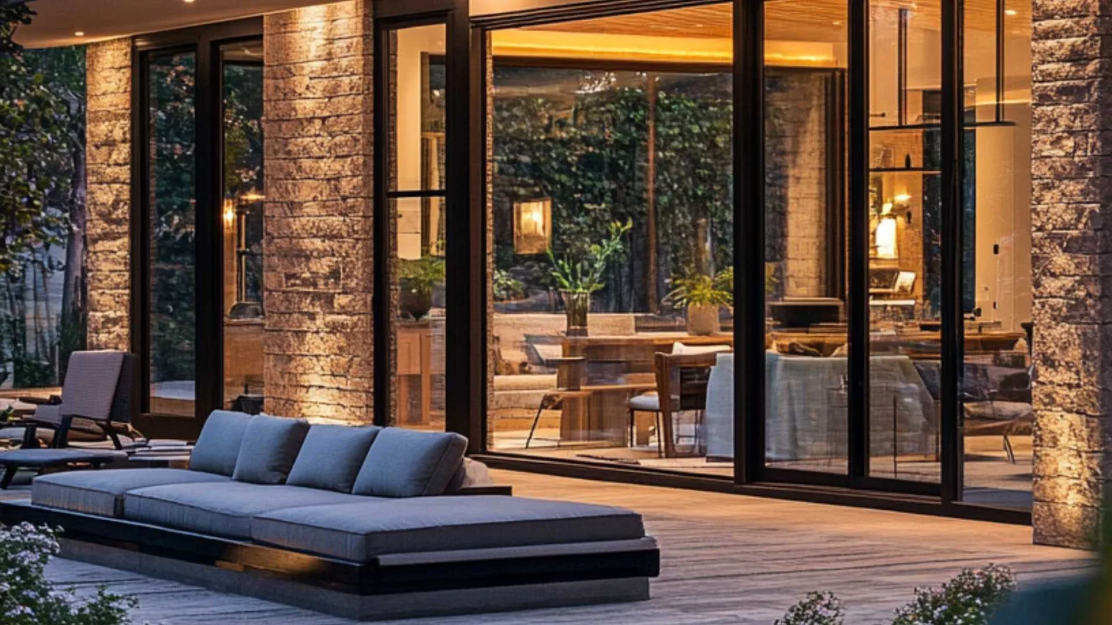 Exterior de ADU moderna con líneas limpias y grandes ventanas