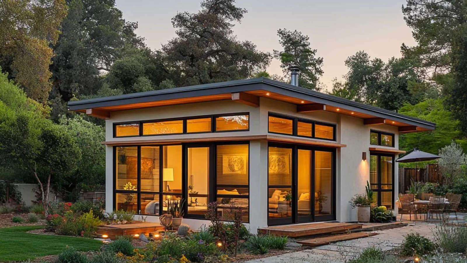 prefab ADU kit option with transom windows and white stucco