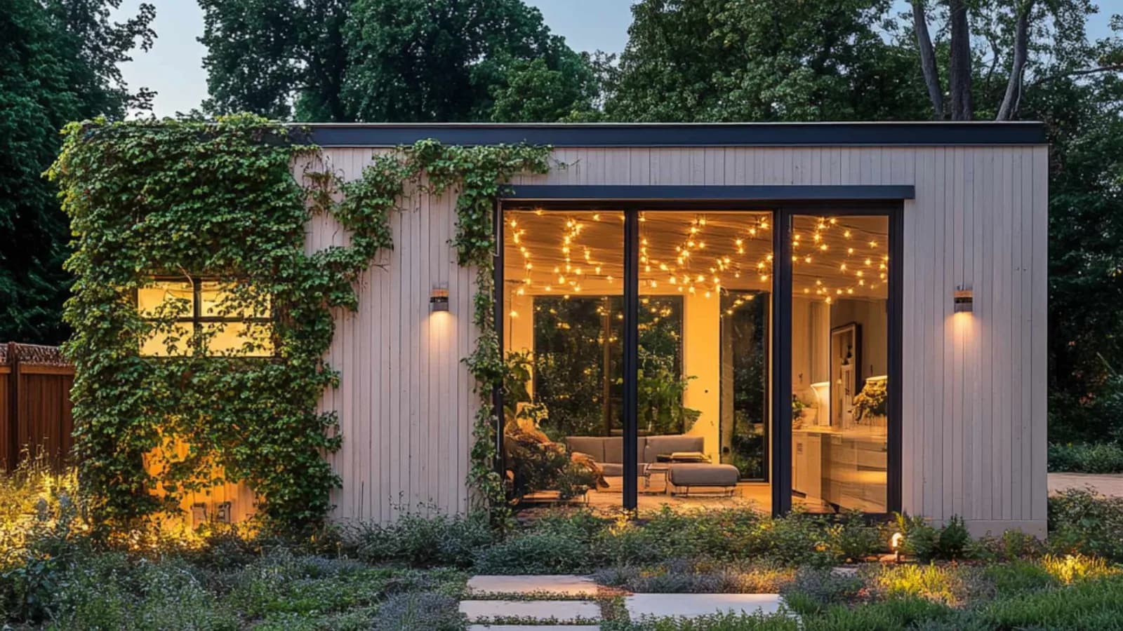 Prefabricated Accessory Dwelling Unit one story with sliding door
