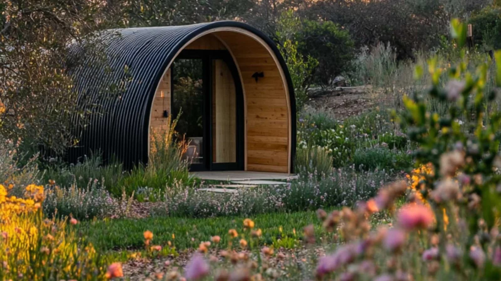 Prefab sauna in a backyard
