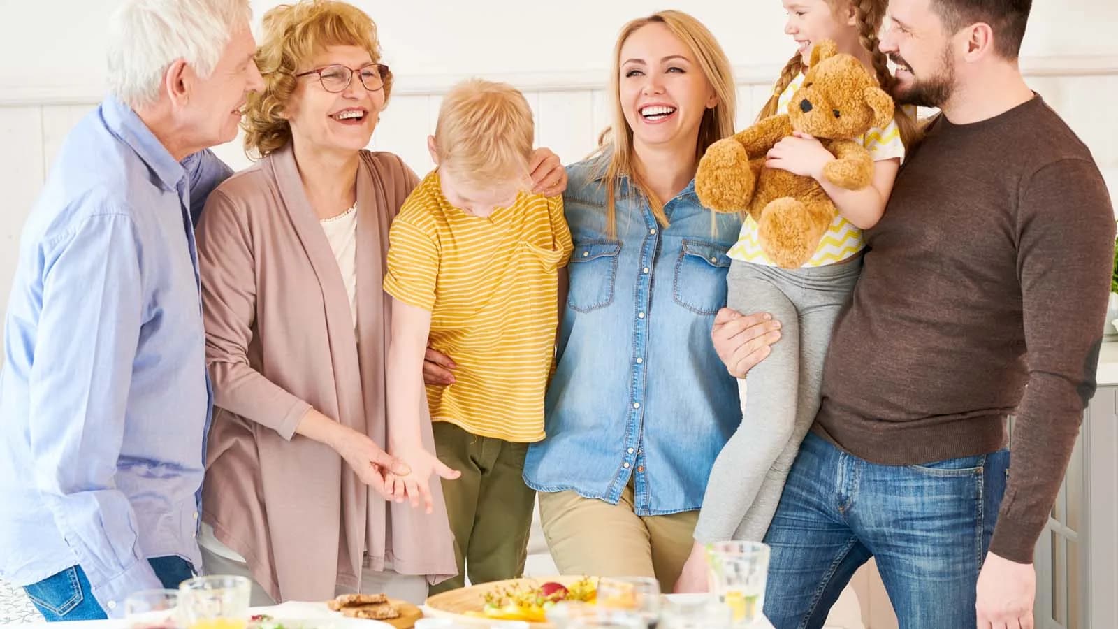 Three-generation family together at home