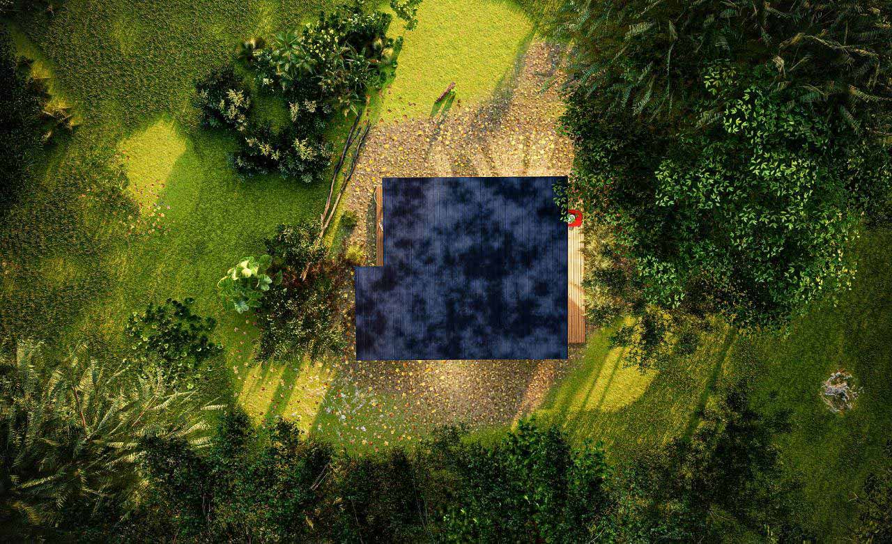 Birdsview of a tiny home under 500sf