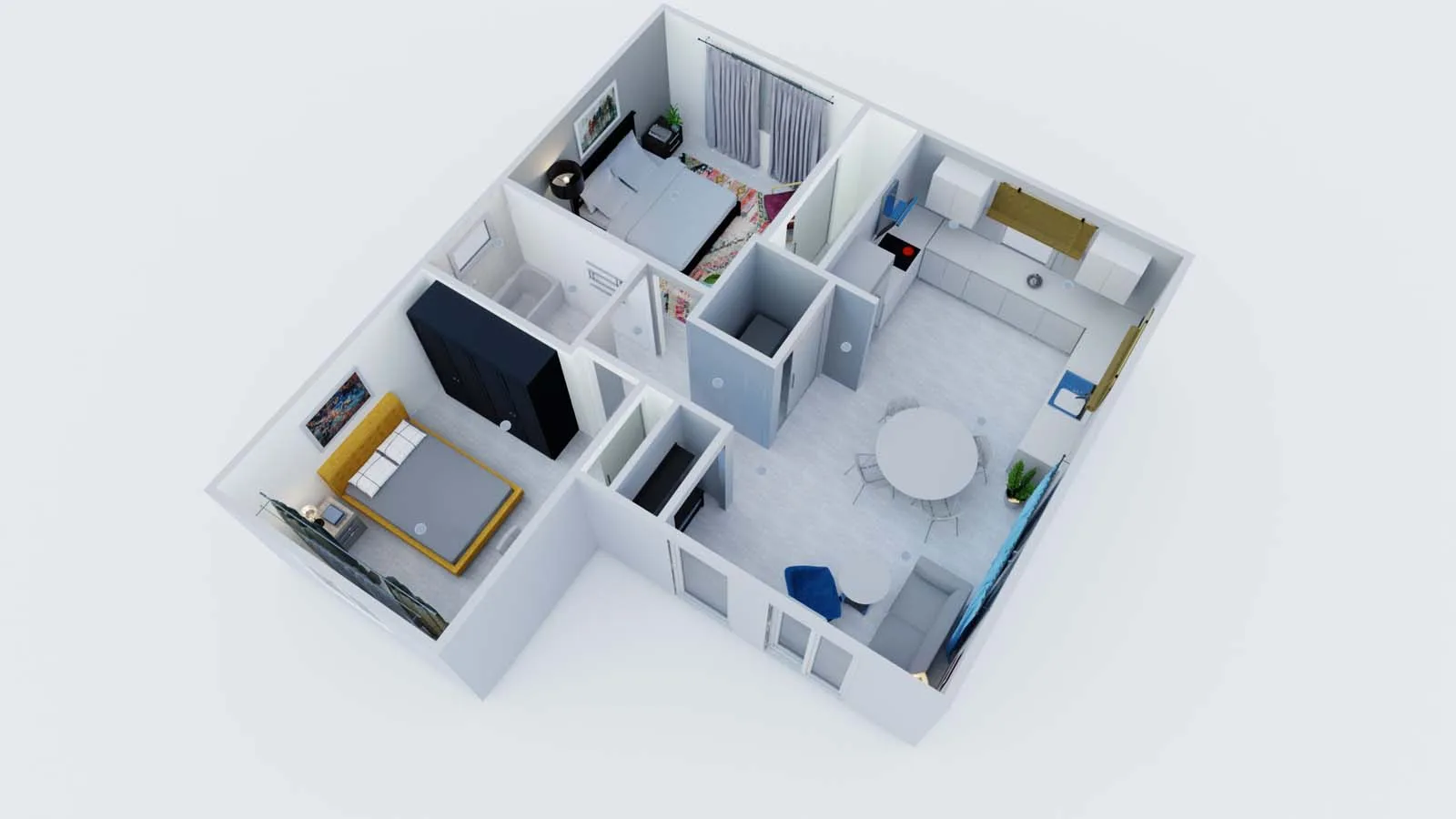 3D walkthrough model of an ADU floor plan