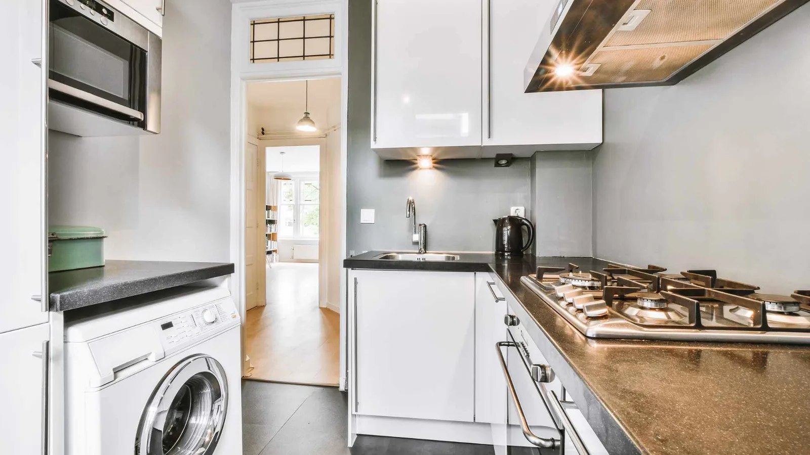 Washer integrated into the kitchen cabinetry
