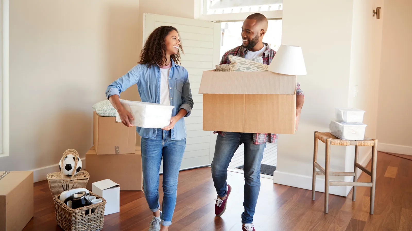 young couple moving in