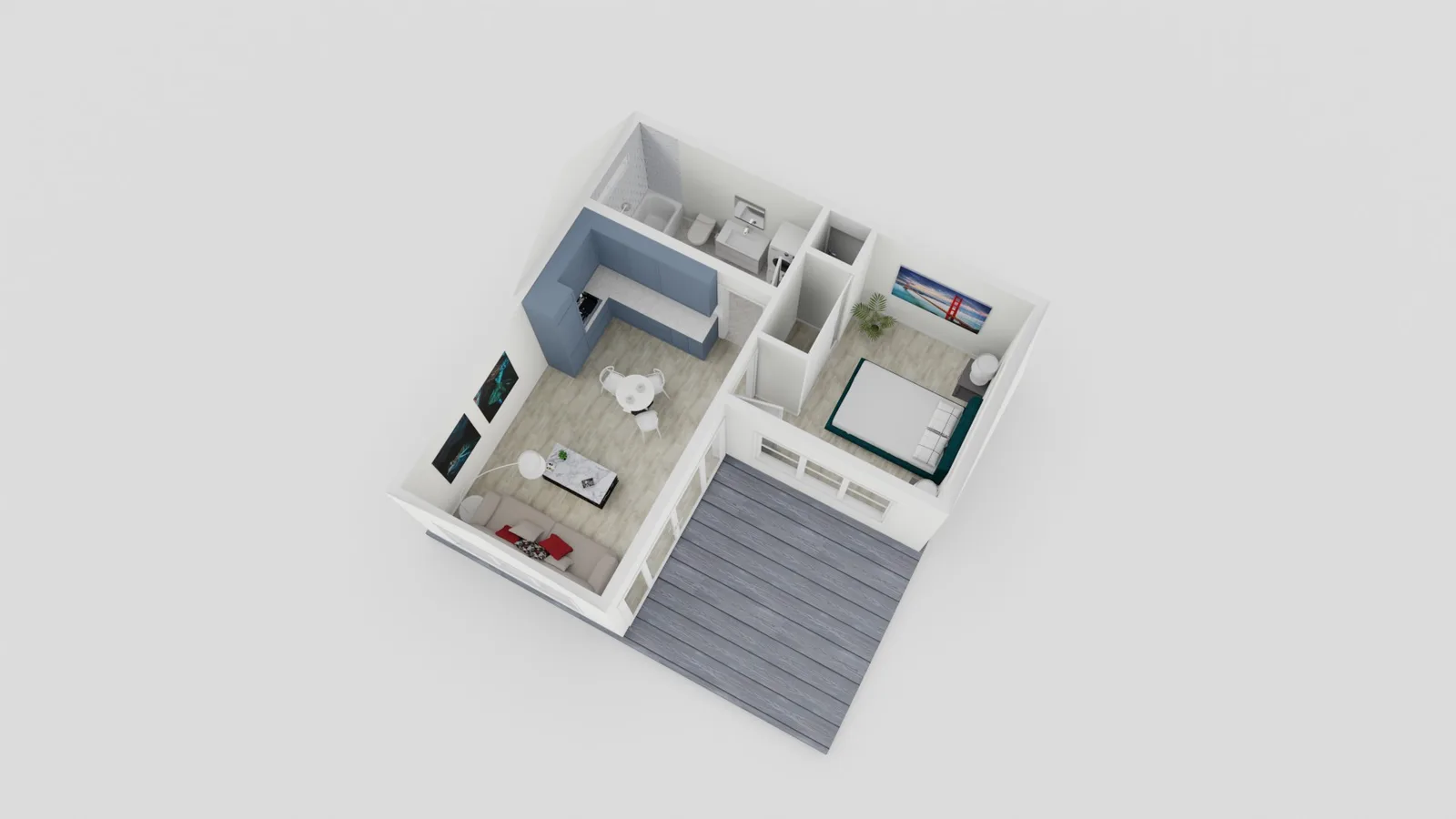 490 sq ft one bedroom ADU plan
