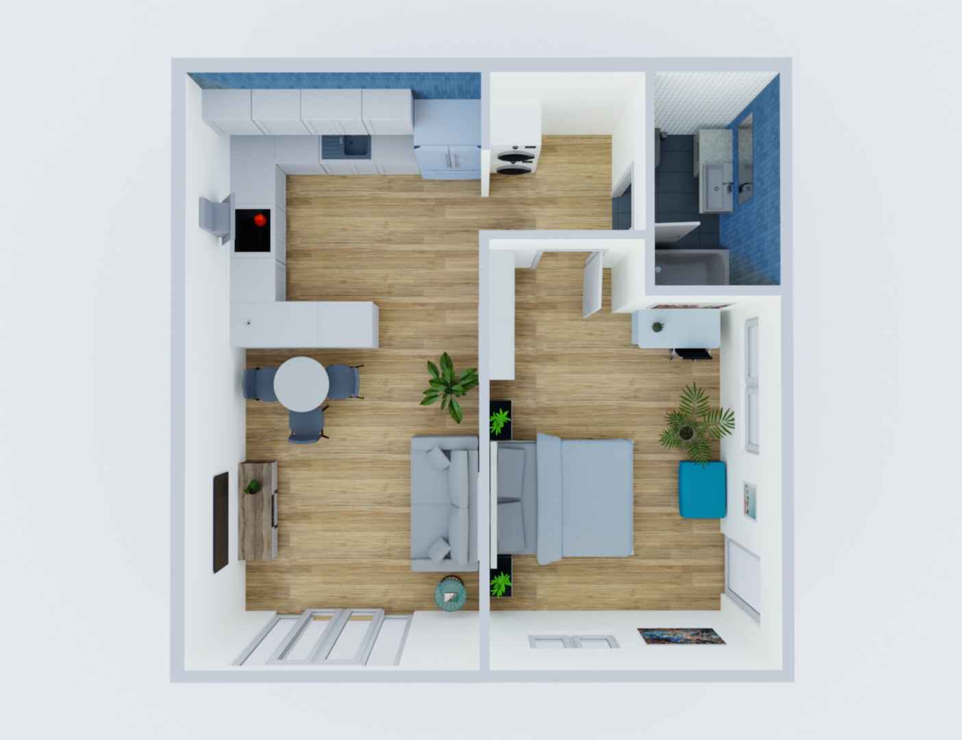 1 bd 1 bath ADU floor plan