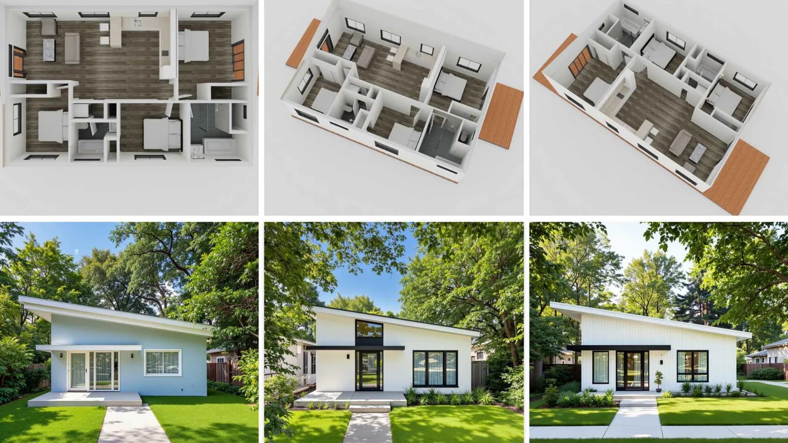 3 bed 2 bath 1000 sq ft Prefabricated ADU floor plan and exterior looks