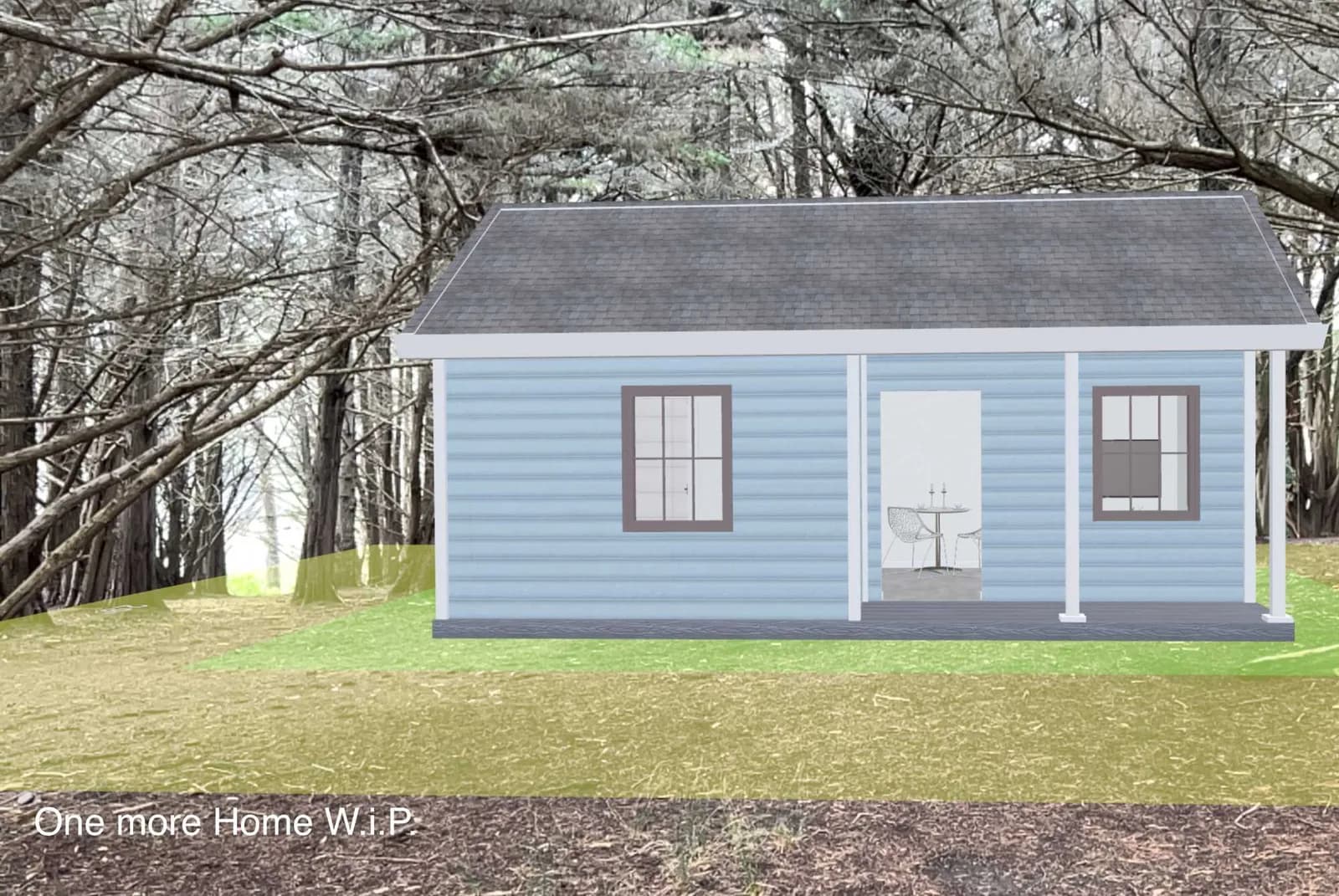 ADU Viewer showing a prefab ADU in augmented reality in a backyard