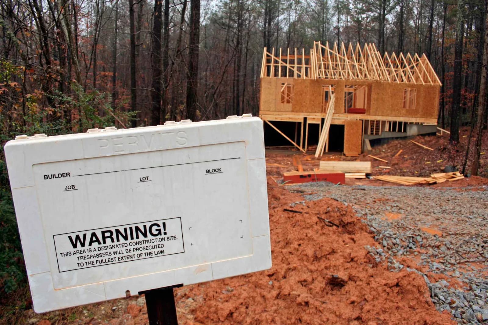 Signage for building permit on construction site