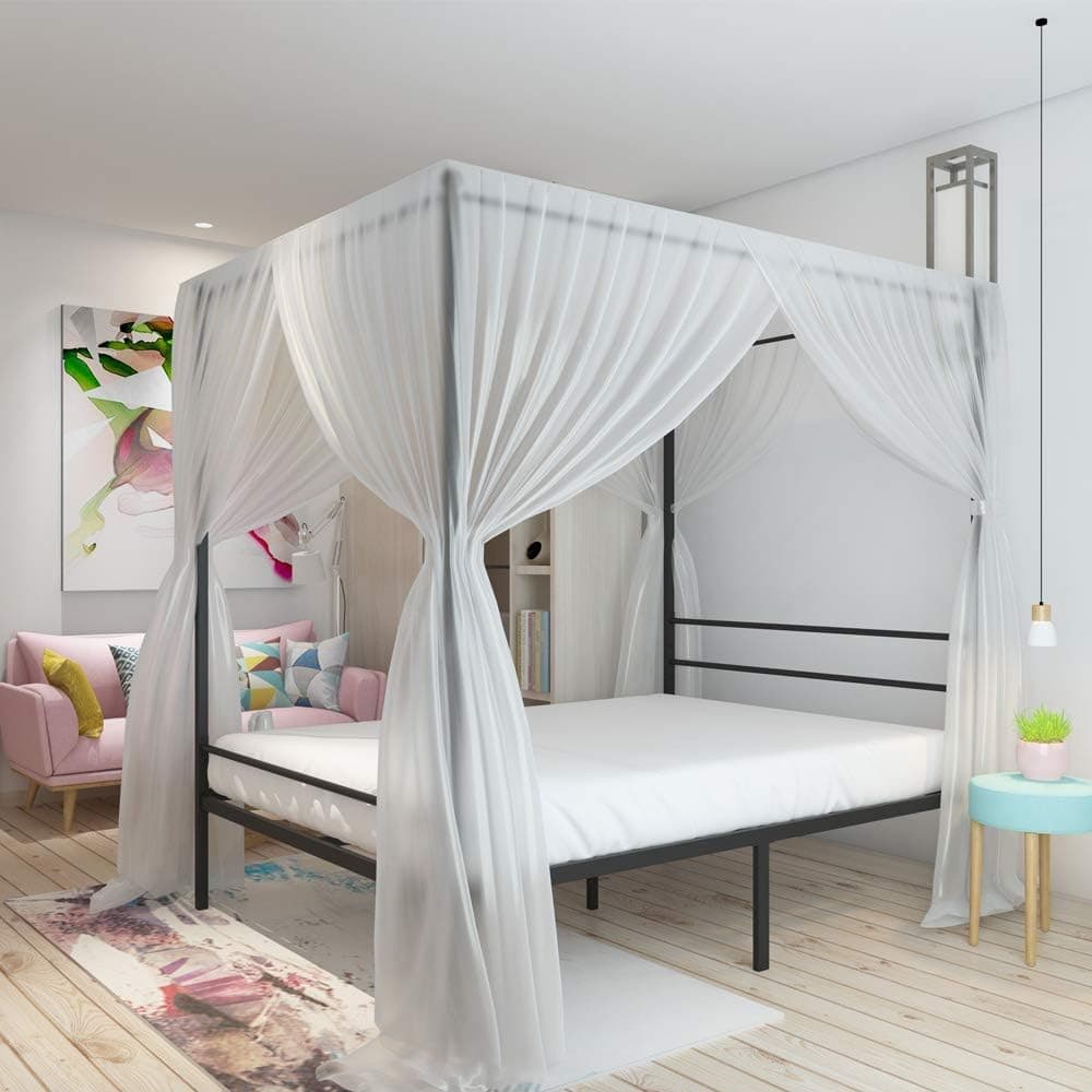 Canopy Bed Frame in black with lwhite ace curtains