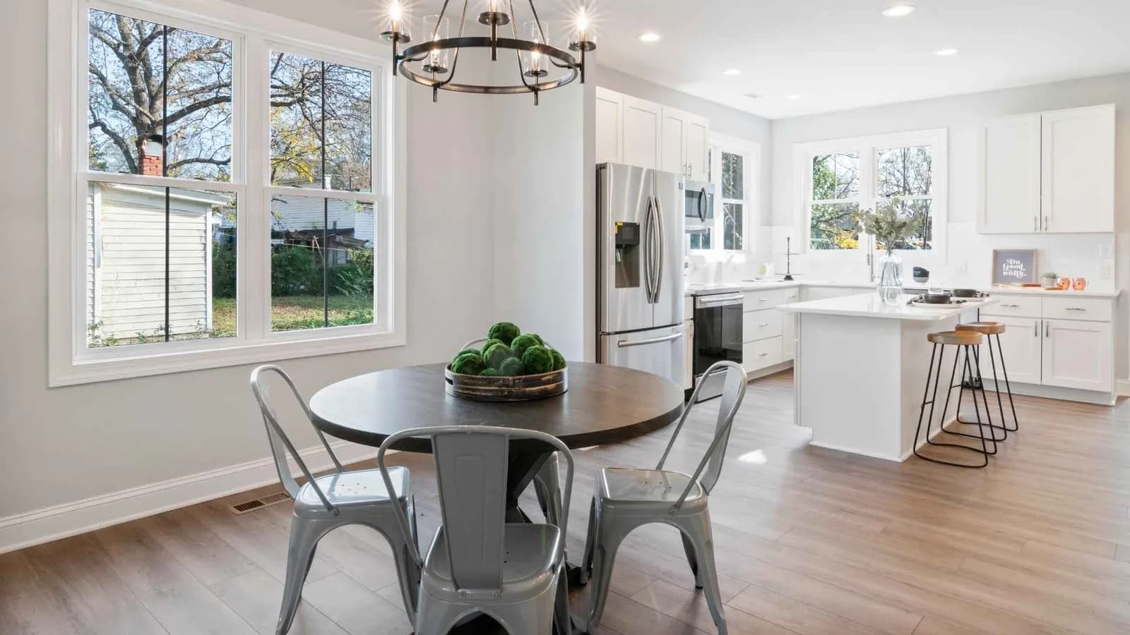 Dining and kitchen area in open space floor plan