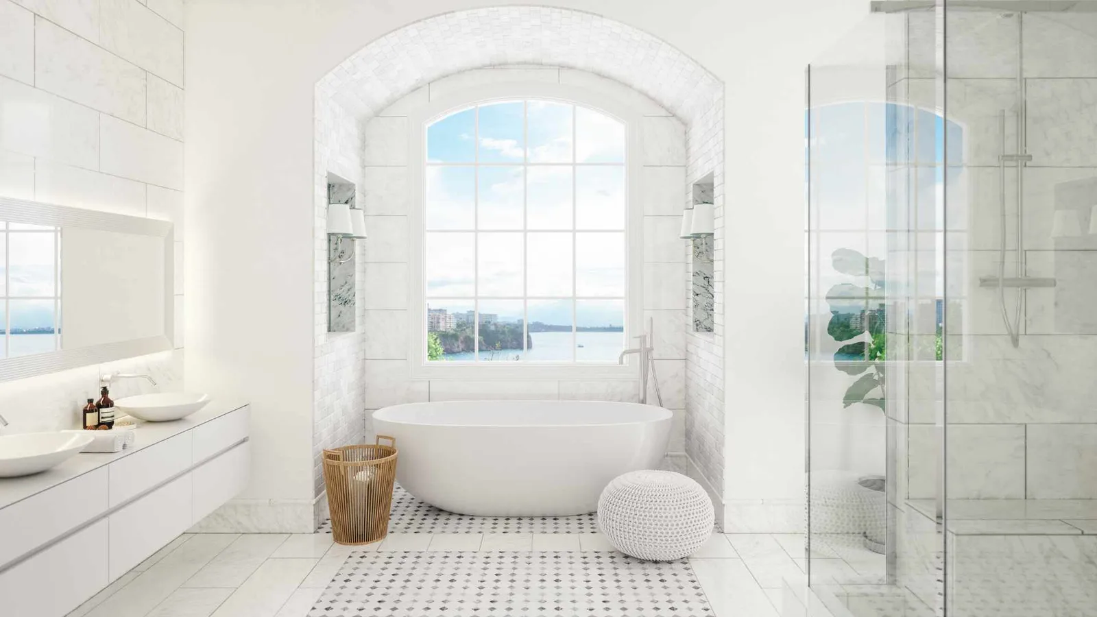 double vanity with shower seat