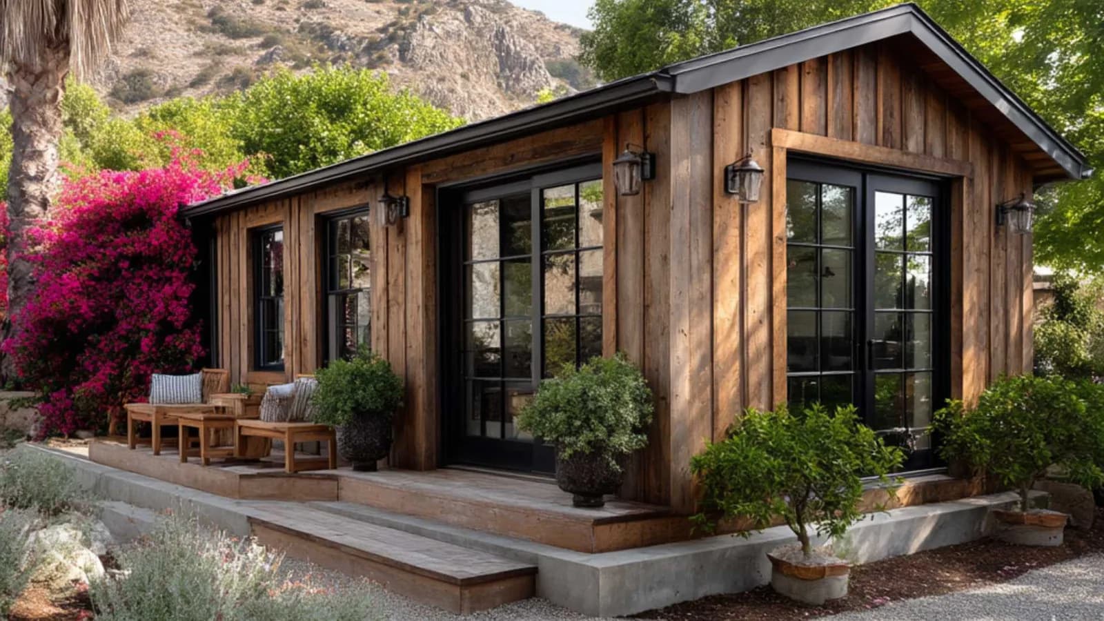 In-law suite house plan for inspiration — wood clad, black frame windows, pitch roof (visual #5 by HomeWiP)