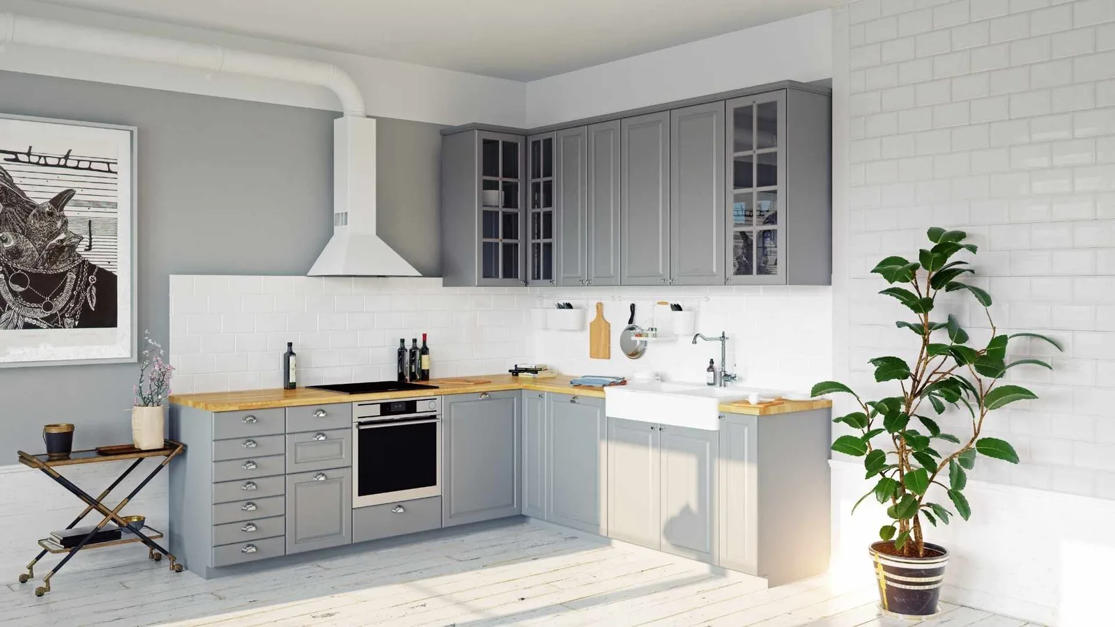 Diseño de cocina con encimeras de bloque de carnicero