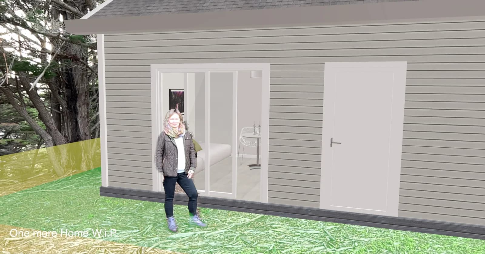 Olesia next to augmented reality building