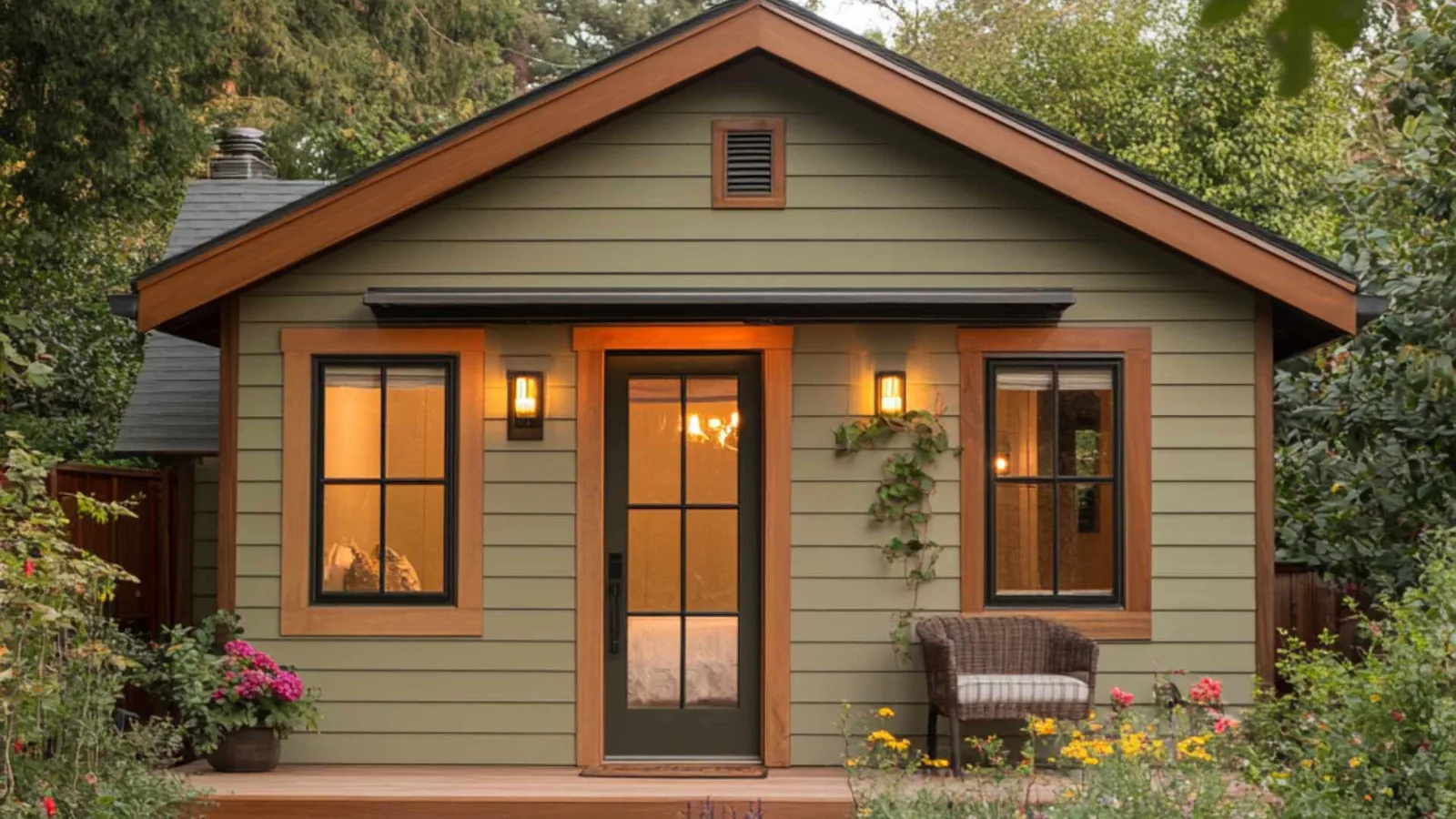 Unidad de Vivienda Accesoria Prefabricada de estilo clásico, techo a dos aguas, revestimiento