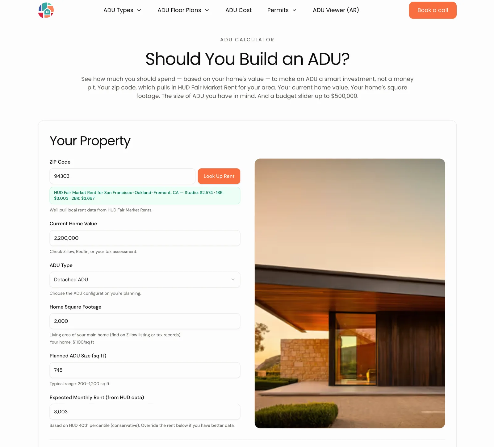 Should I build an ADU calculator (screenshot)
