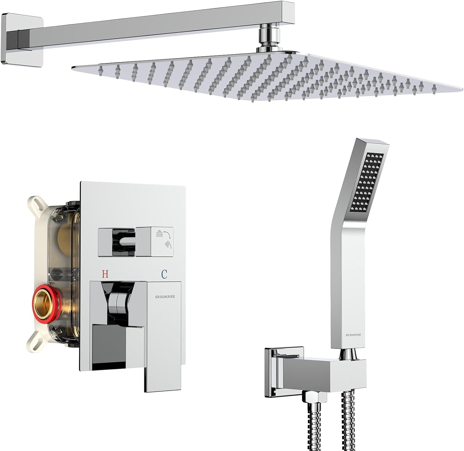 SR SUN RISE SRSH-D1203 12 Inches Bathroom Luxury Rain Mixer Shower Combo Set