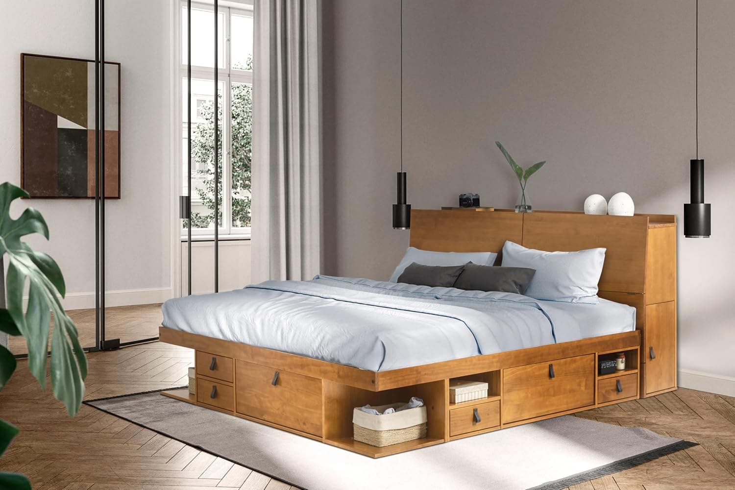 storage platform bed oak