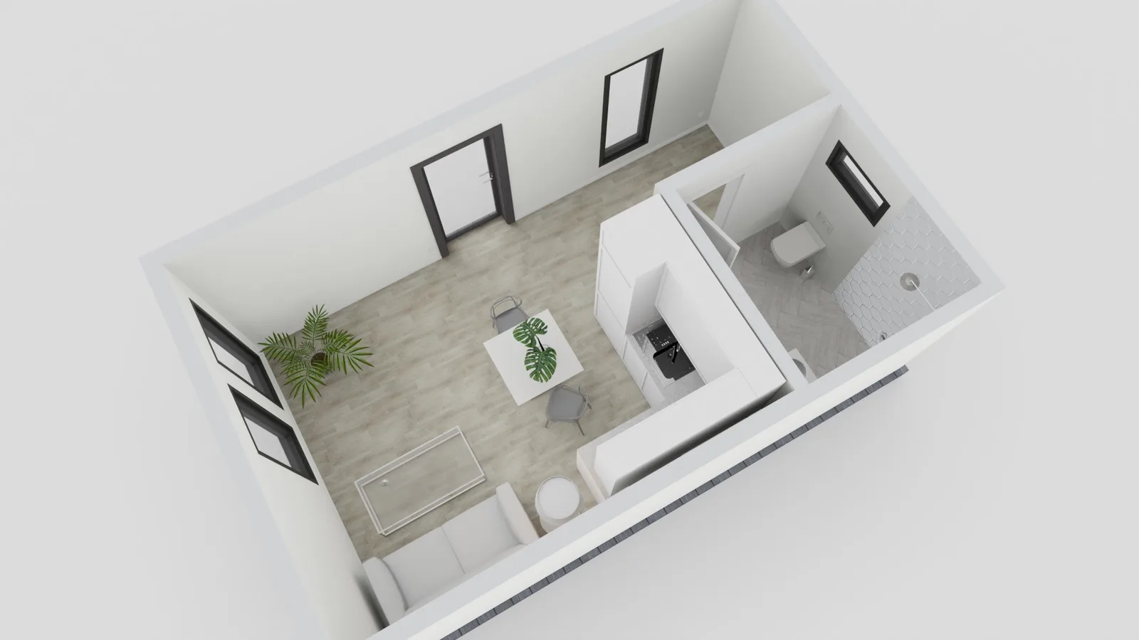 270 sq ft Studio with space for laundry